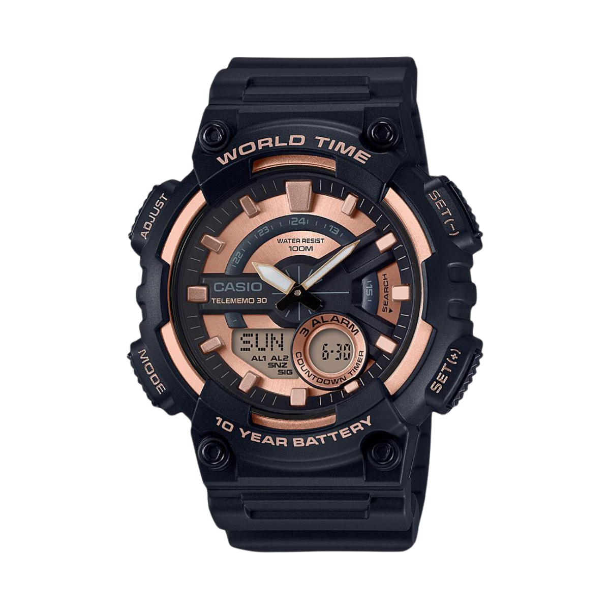 Men's Black Casual World Time Telememo Analog-Digital Watch