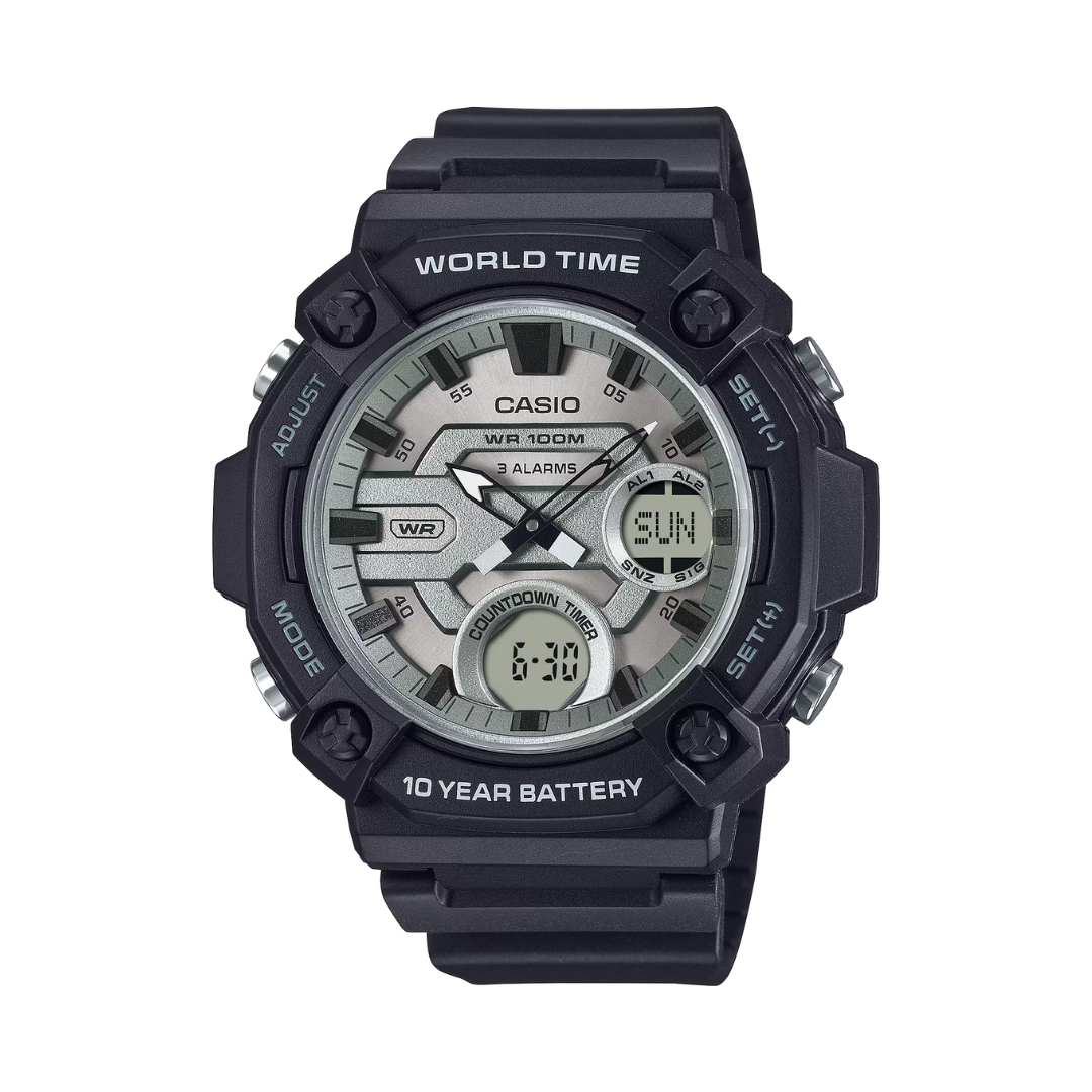 Men's Black Digital Analog World Time Watch