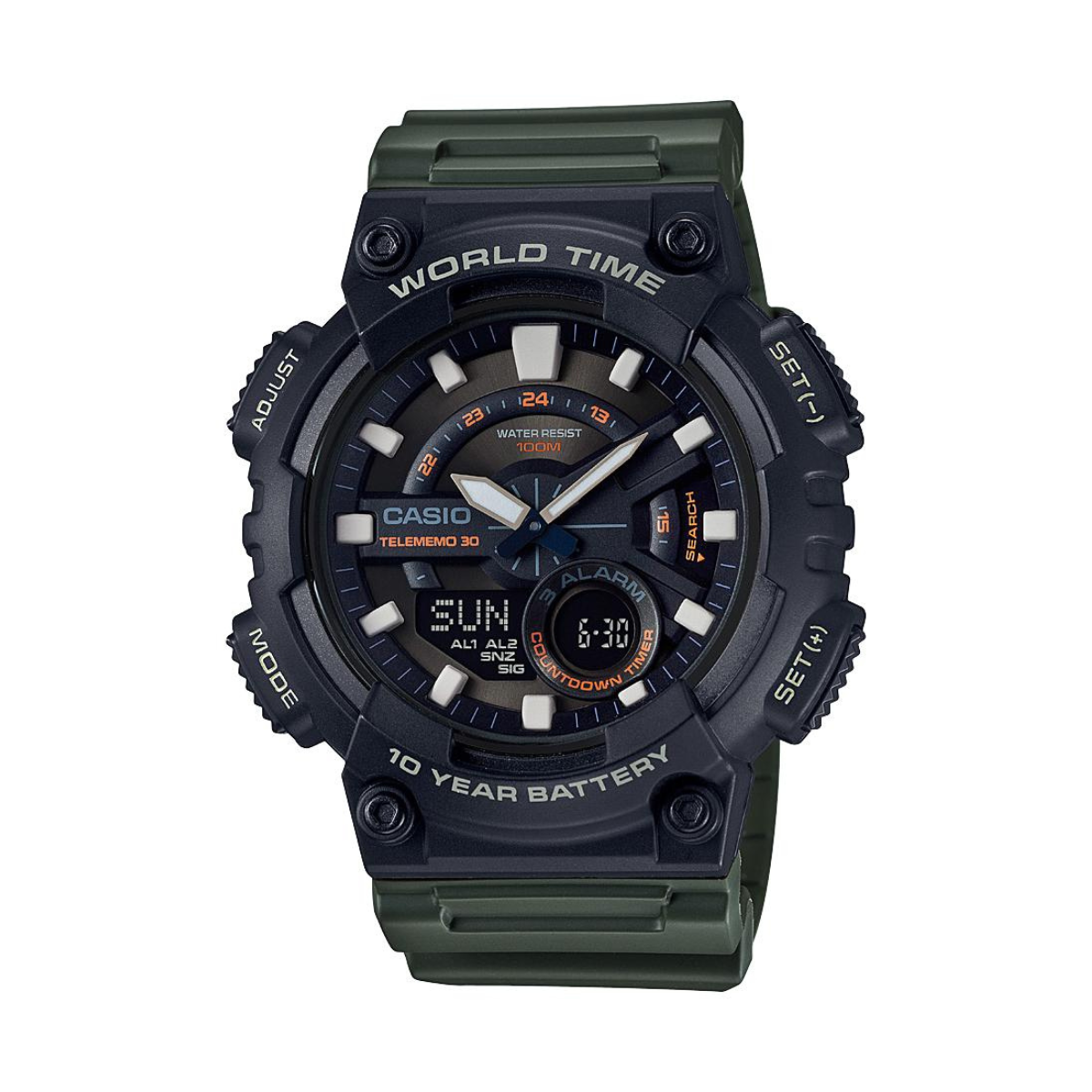 Men's Black Casual Analog-Digital World Time Telememo Watch