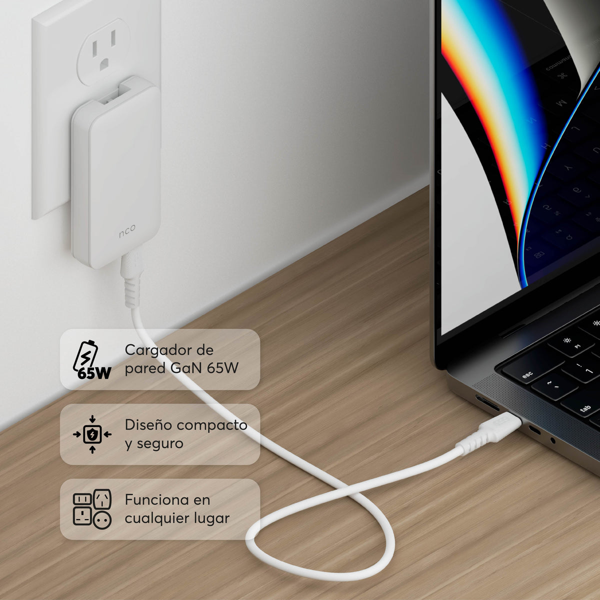 Cargador de viajes PowerPlug Ultra 65W para USB-C US/EU/AUS/UK