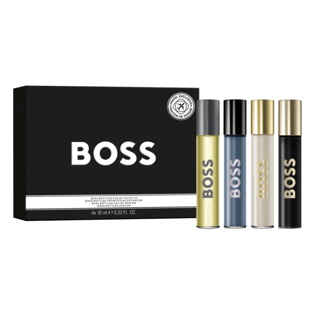 BOSS Bottled Mixed Lines Coffret: Bottled Eau de Toilette 10 ml. + Bottled Eau de Parfum 10 ml. + Bottled Infinite Eau de Parfum 10 ml. + Bottled Parfum 10 ml.